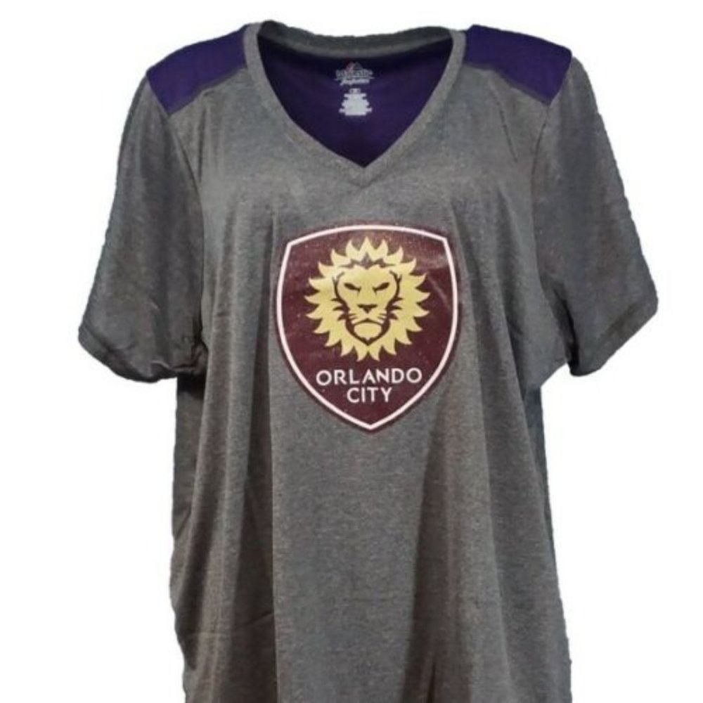 Women's Majestic Charcoal Orlando City SC V-Neck Contrast T-Shirt